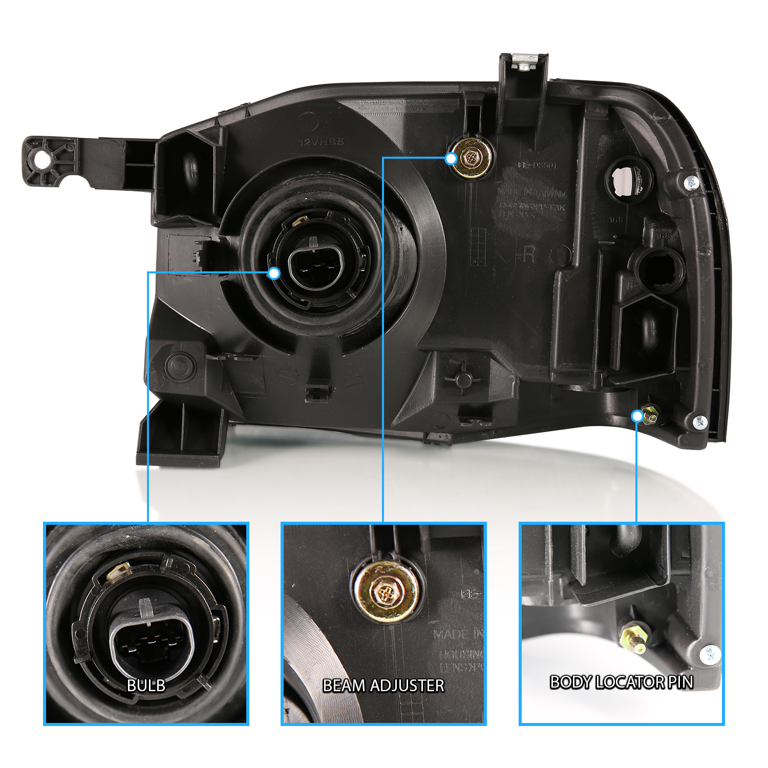 20012004 Replacement Black Headlight Pair for Nissan Frontier With Hi